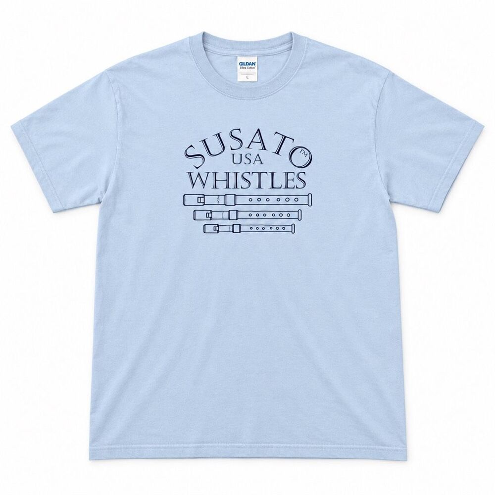 Susato USA Whistles Light Blue Graphic Music T-Shirt L